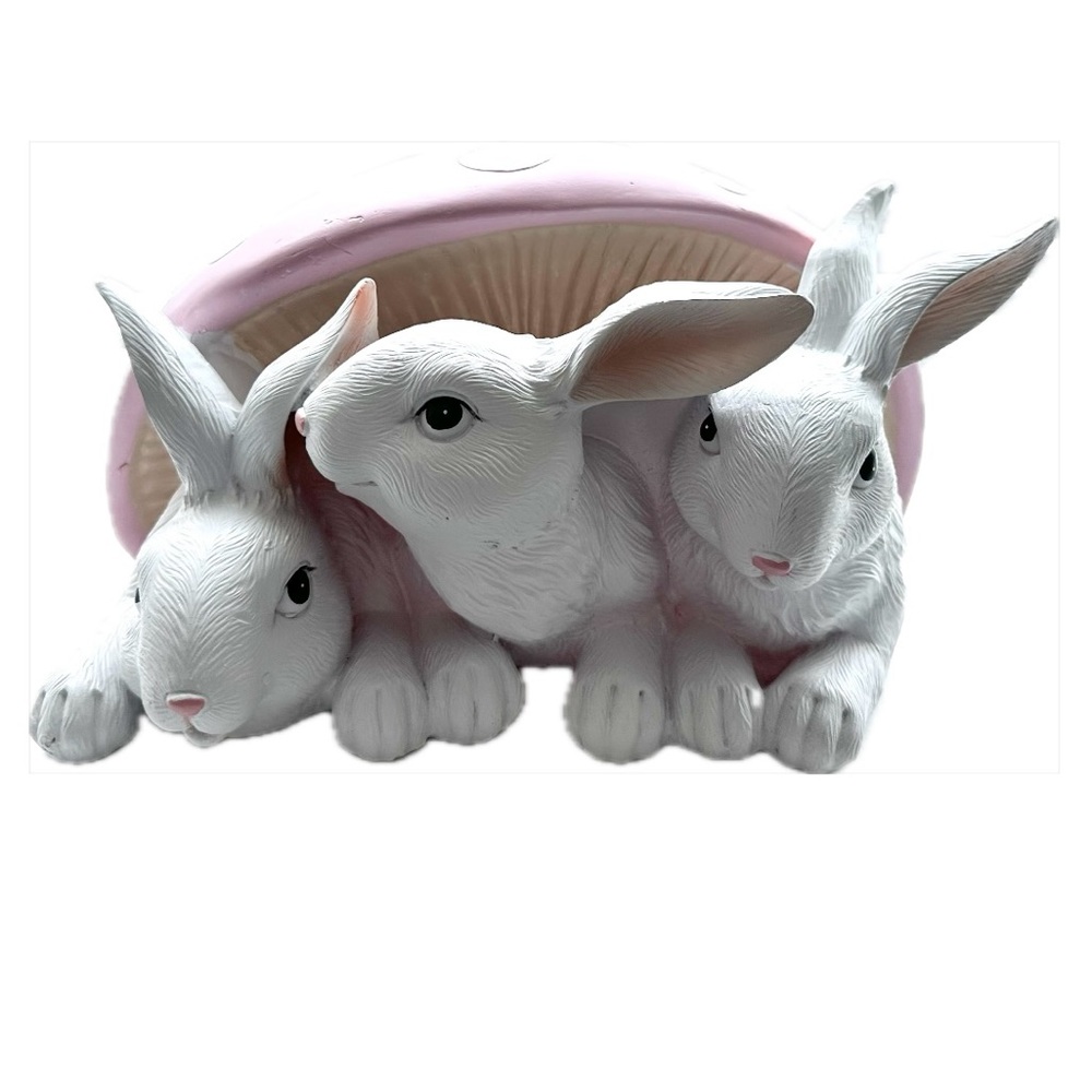 White and Pink Holiday Decor Rabbit Trio